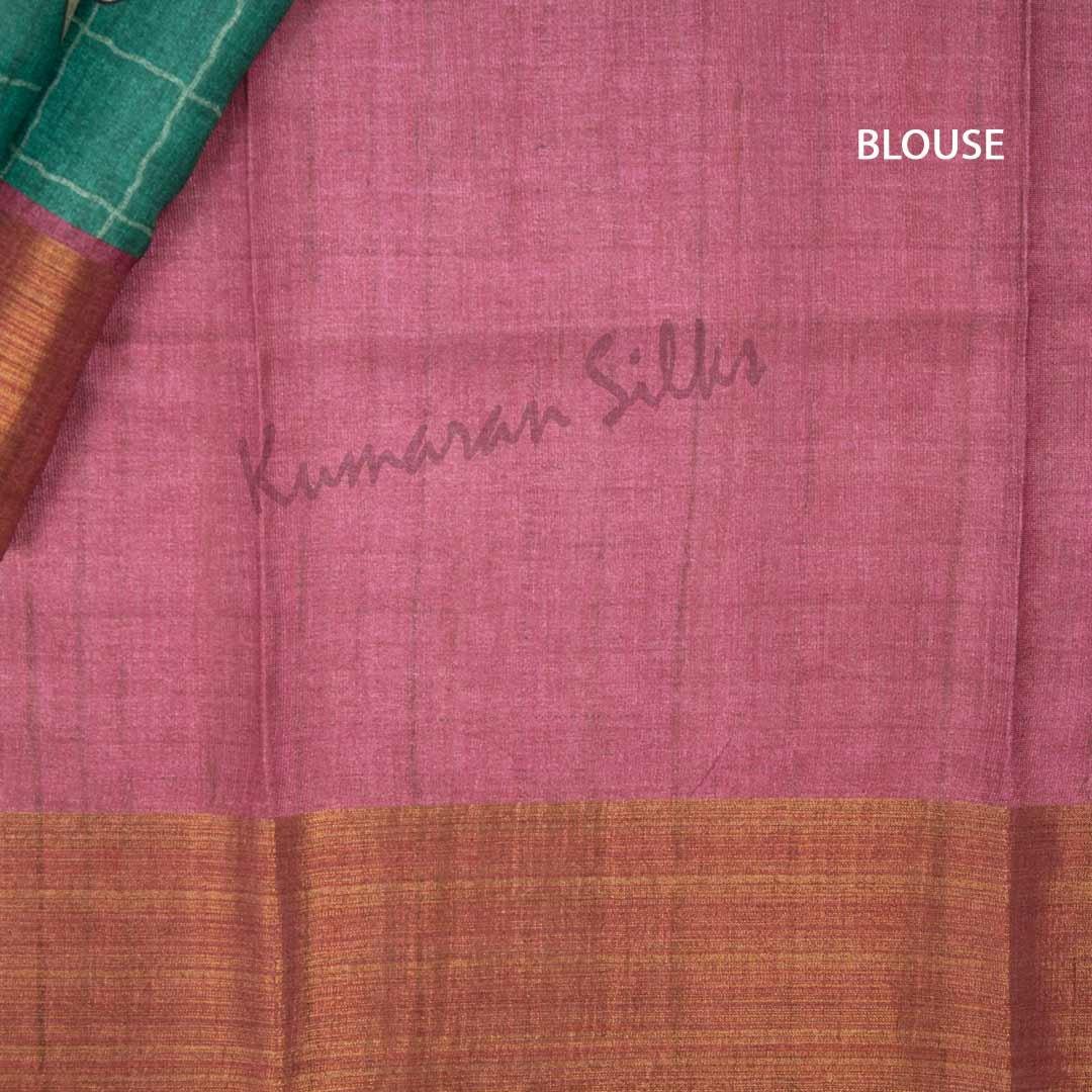 Semi Tussar Light Green Checked Saree - Kumaran Silks