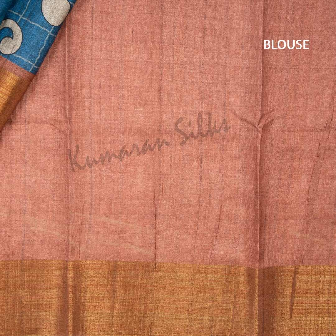 Semi Tussar Light Blue Checked Saree - Kumaran Silks