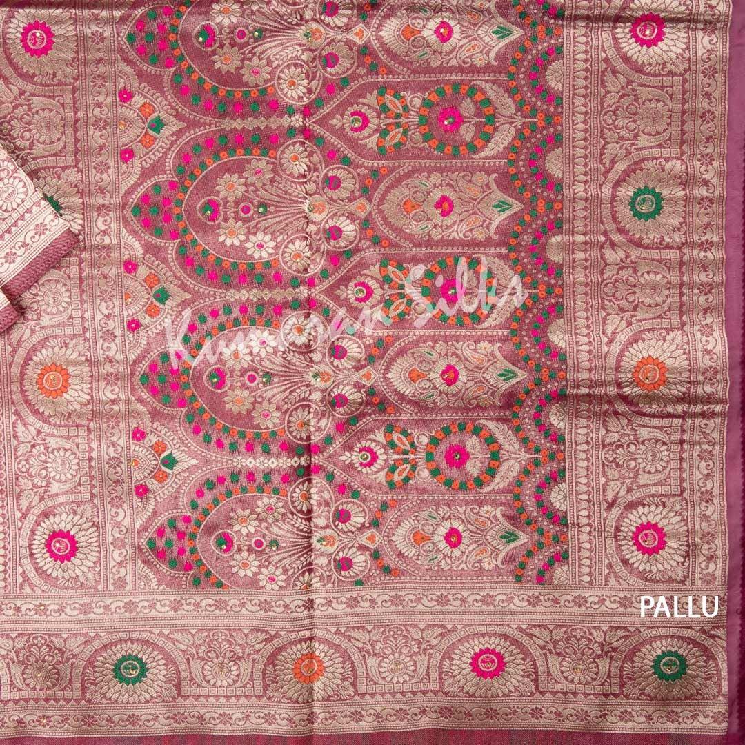 Tissue Dark Pink Zari Worked Saree - Kumaran Silks