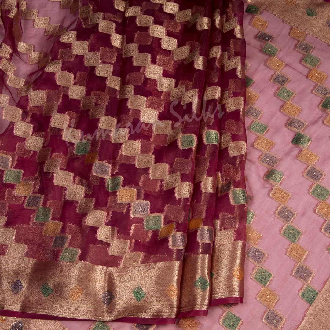 Tissue Maroon Zari Worked Saree - Kumaran Silks