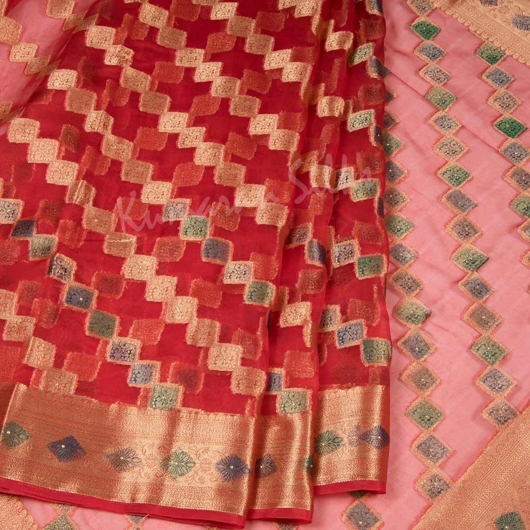 Tissue Red Zari Worked Saree - Kumaran Silks