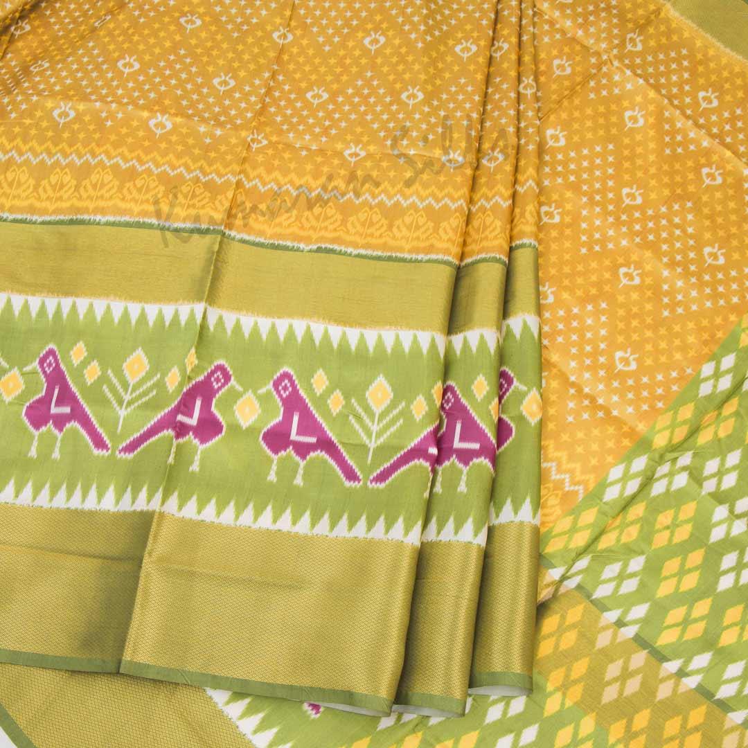 Semi Soft Silk Golden Brown Ikkat Printed Saree - Kumaran Silks