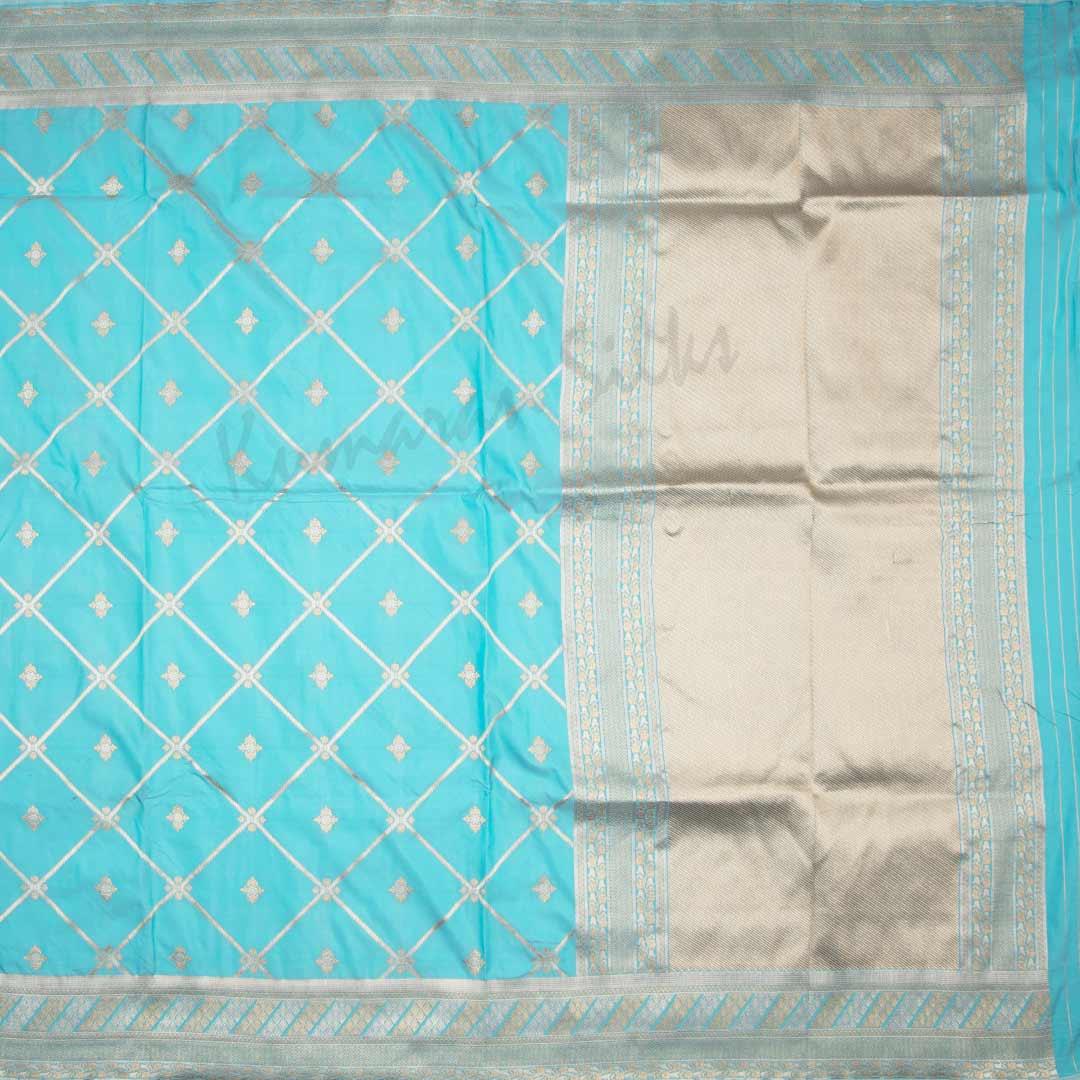 Semi Banaras Sky Blue Saree With Diamond Design - Kumaran Silks