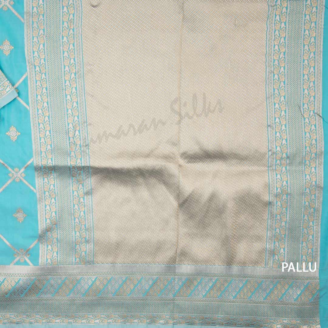 Semi Banaras Sky Blue Saree With Diamond Design - Kumaran Silks