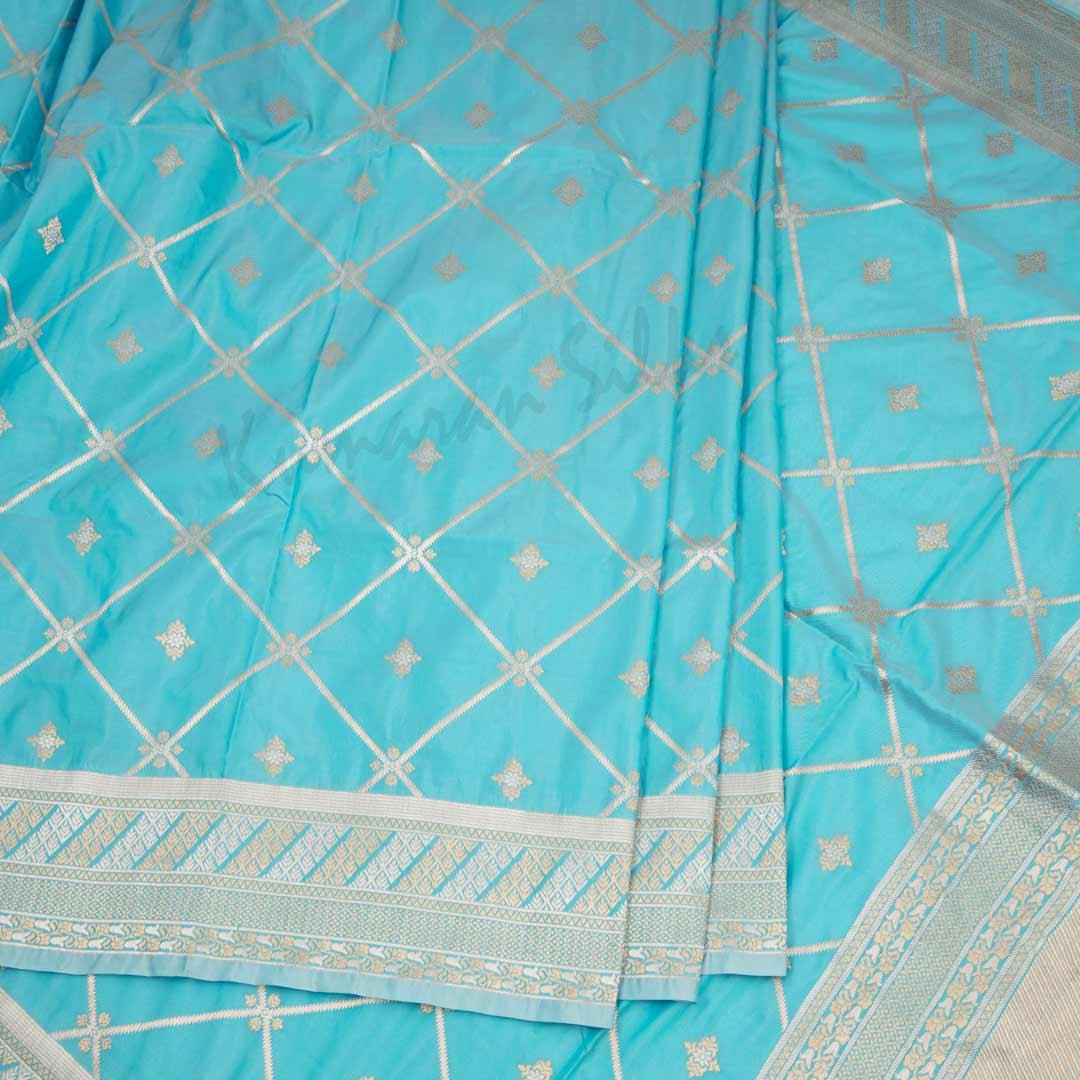 Semi Banaras Sky Blue Saree With Diamond Design - Kumaran Silks