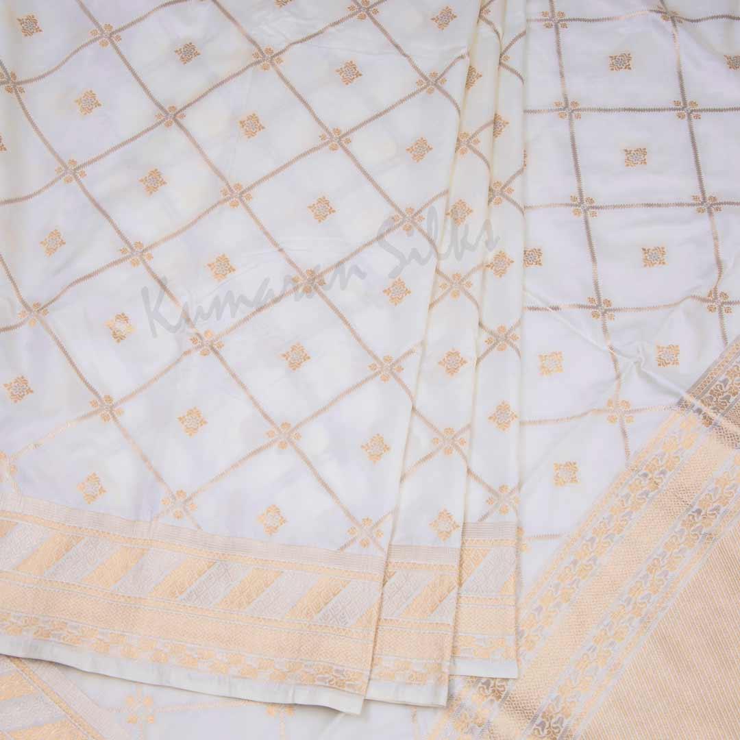 Semi Banaras Cream Saree With Diamond Design - Kumaran Silks