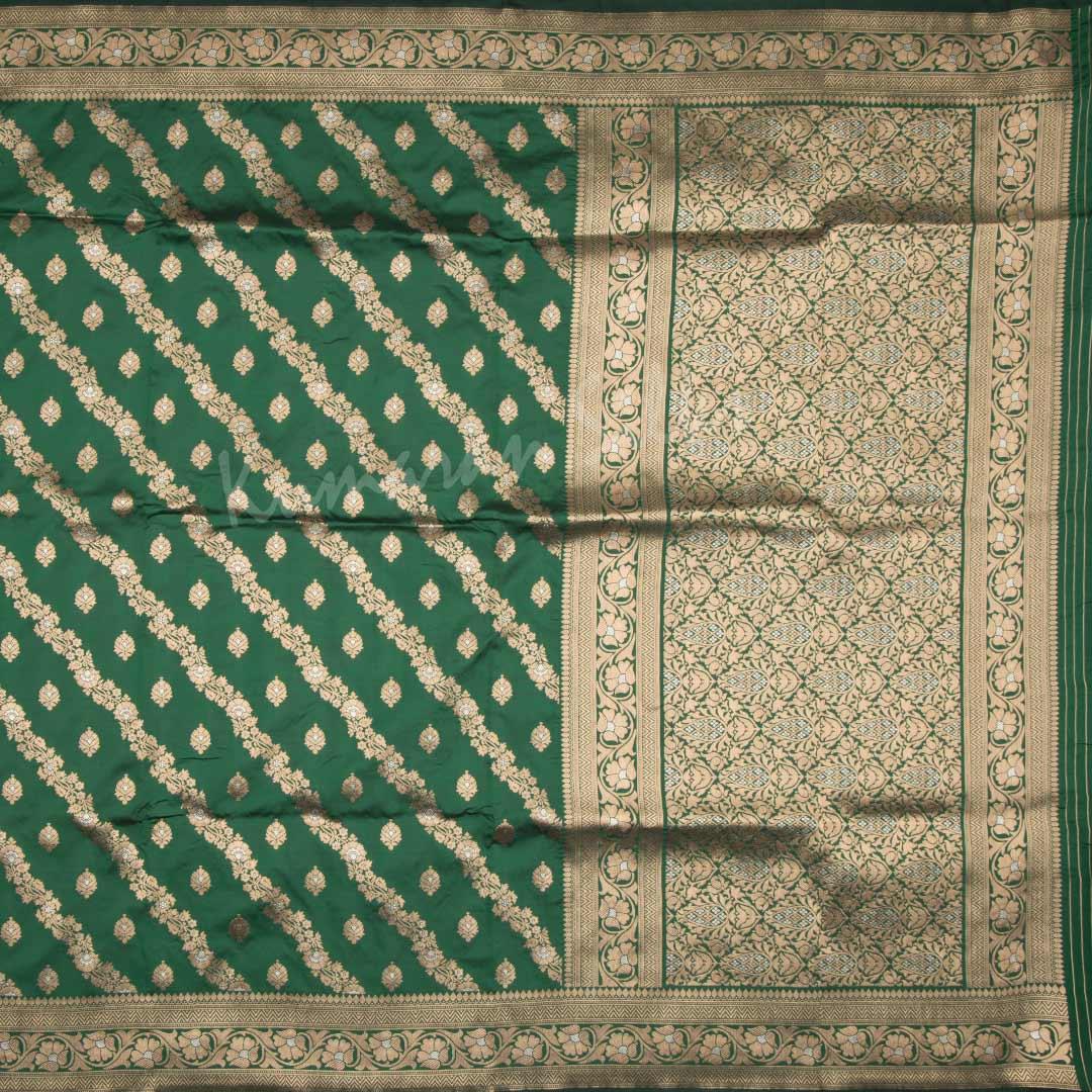 Semi Banaras Green Saree With Floral Motif - Kumaran Silks