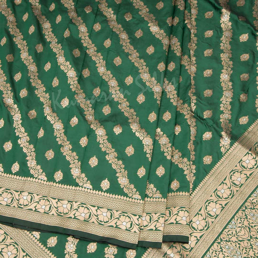 Semi Banaras Green Saree With Floral Motif - Kumaran Silks