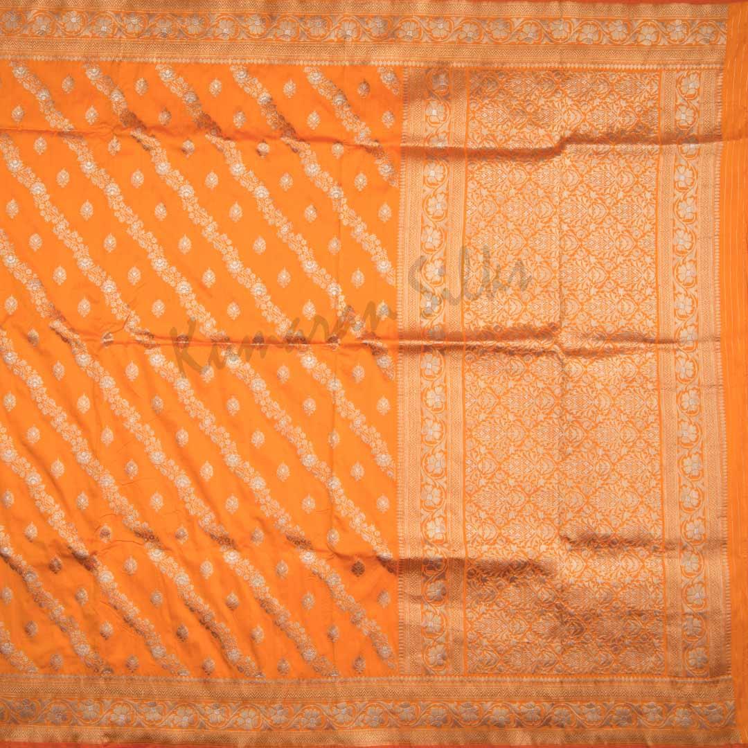 Semi Banaras Orange Saree With Floral Motif - Kumaran Silks