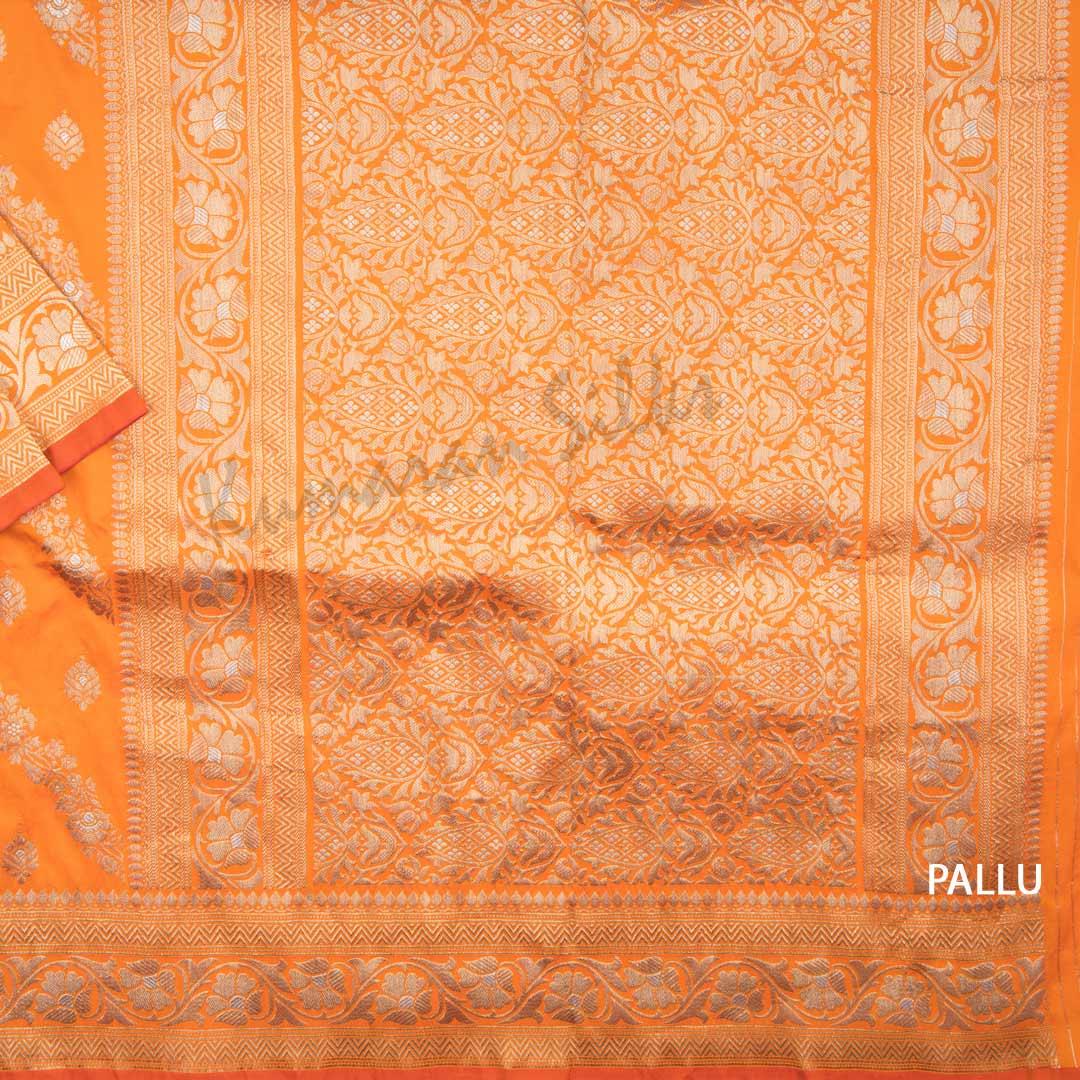 Semi Banaras Orange Saree With Floral Motif - Kumaran Silks