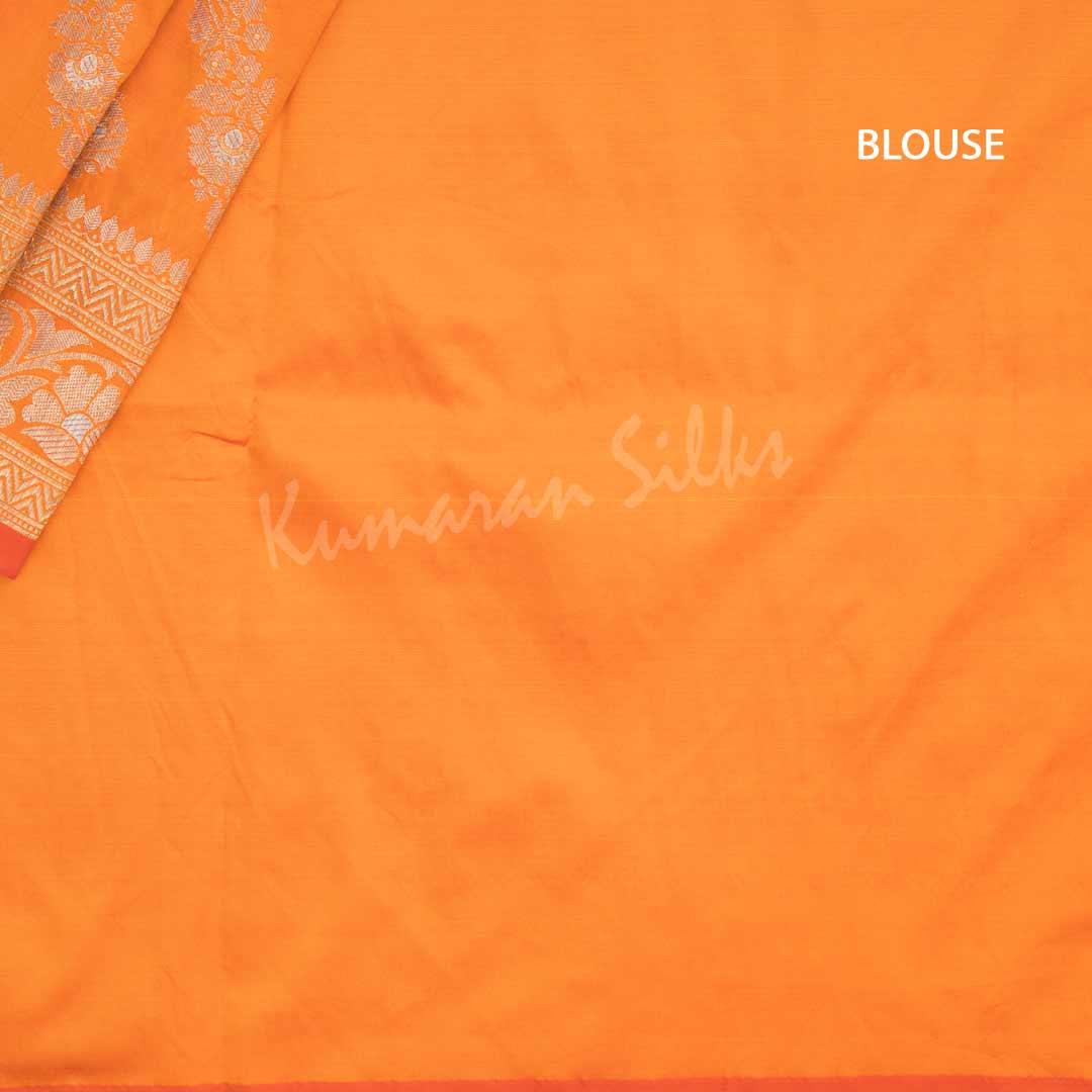 Semi Banaras Orange Saree With Floral Motif - Kumaran Silks