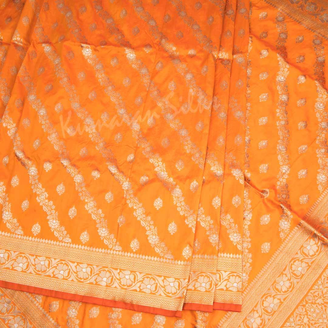 Semi Banaras Orange Saree With Floral Motif - Kumaran Silks