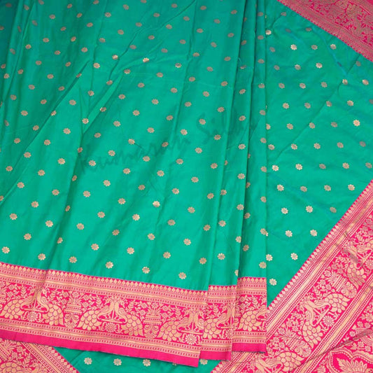 Semi Banaras Peacock Green Saree With Small Floral Buttas - Kumaran Silks