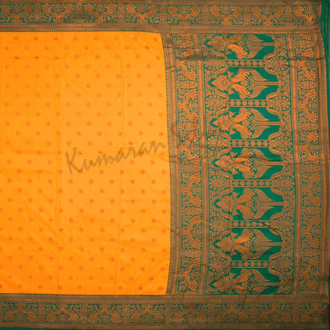 Semi Banaras Mango Yellow Saree With Small Floral Buttas - Kumaran Silks