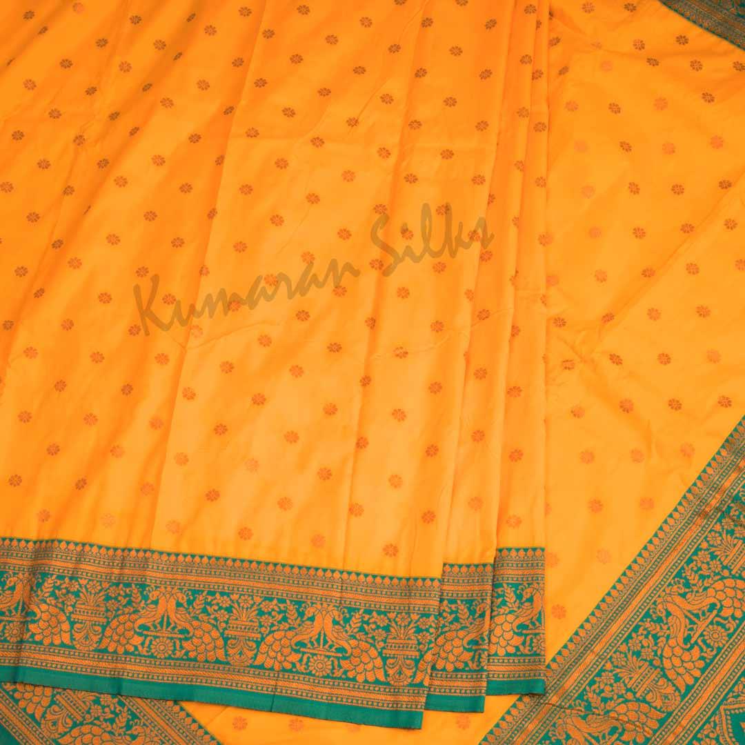 Semi Banaras Mango Yellow Saree With Small Floral Buttas - Kumaran Silks