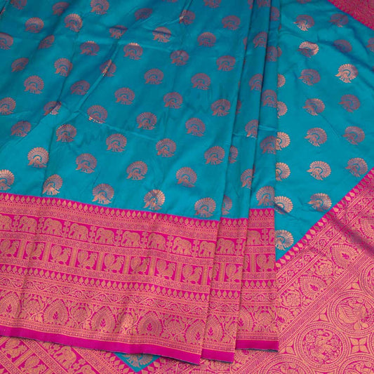 Semi Banaras Peacock Blue Saree With Peacock Design - Kumaran Silks