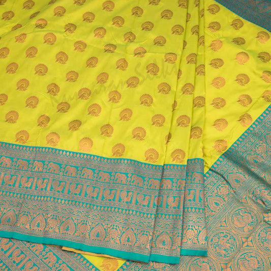 Semi Banaras Lime Green Saree With Peacock Design - Kumaran Silks