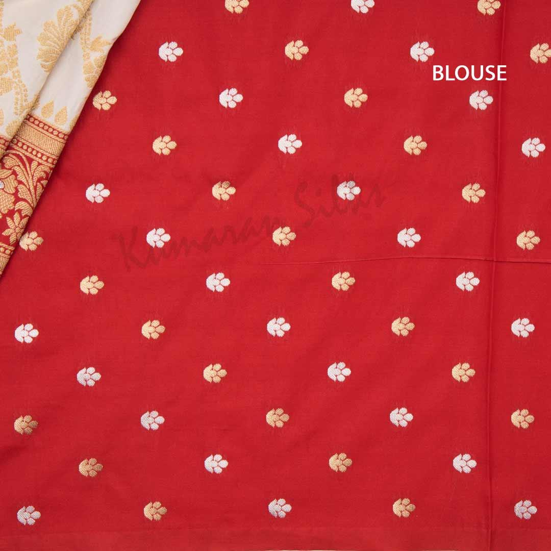 Semi Banaras Cream Saree With Diamond Design 02 - Kumaran Silks