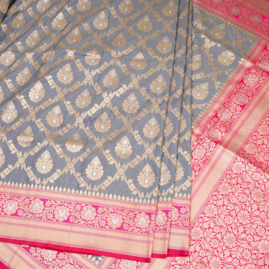 Semi Banaras Grey Saree With Diamond Design - Kumaran Silks