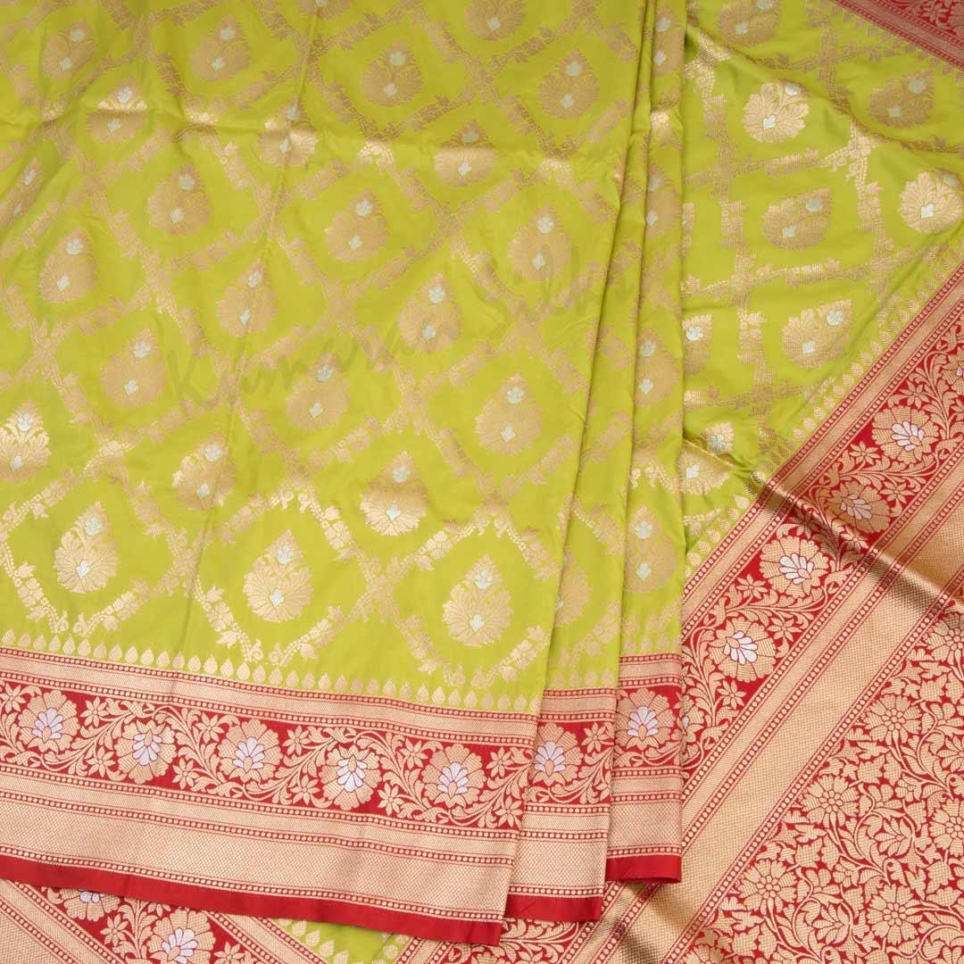 Semi Banaras Lime Green Saree With Diamond Design - Kumaran Silks