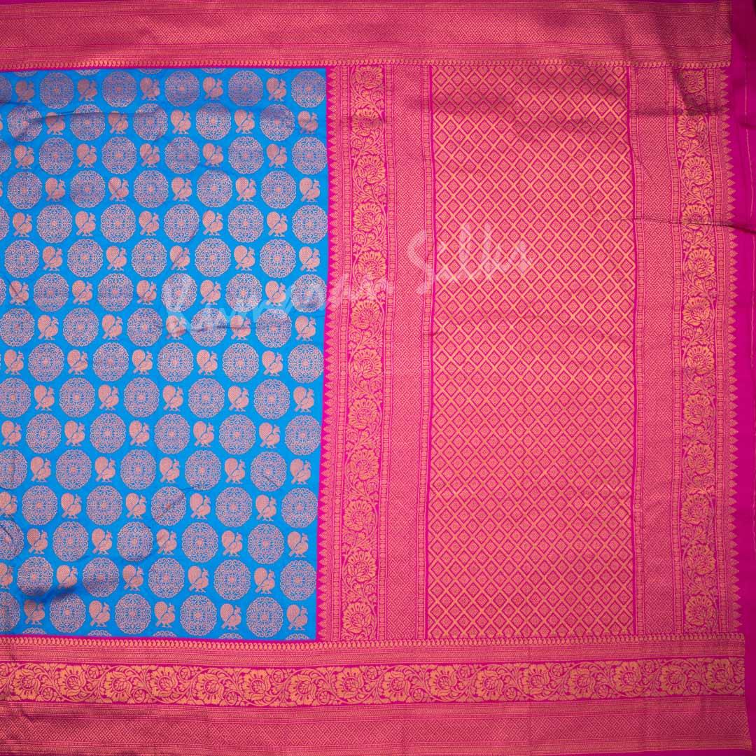 Semi Banaras Peacock Blue Saree With Chakra And Peacock Buttas - Kumaran Silks