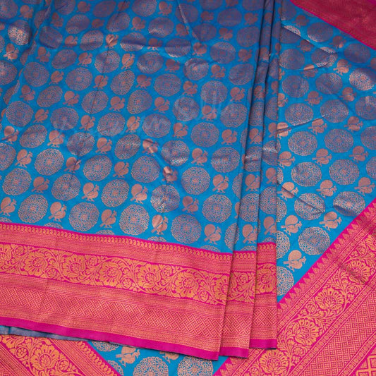 Semi Banaras Peacock Blue Saree With Chakra And Peacock Buttas - Kumaran Silks