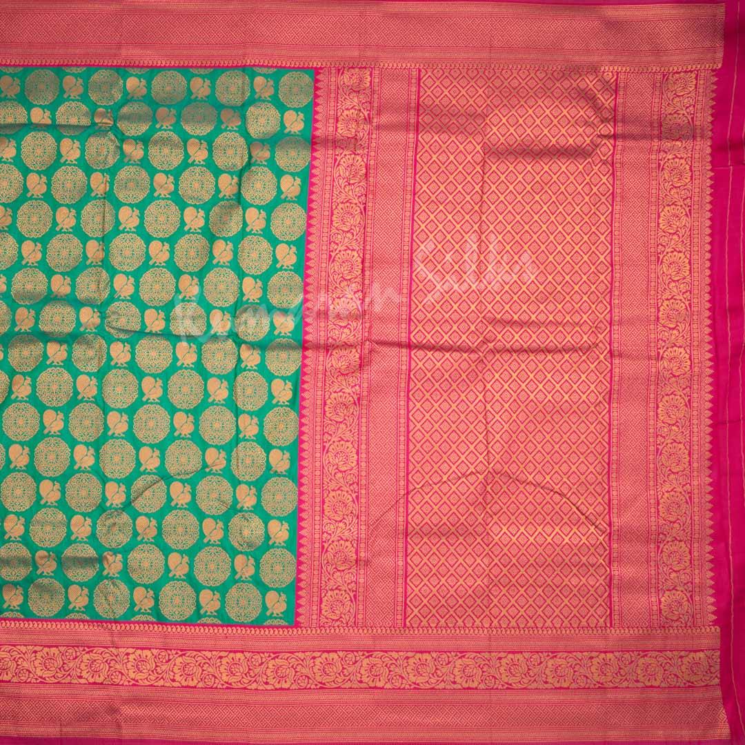 Semi Banaras Peacock Green Saree With Chakra And Peacock Buttas - Kumaran Silks