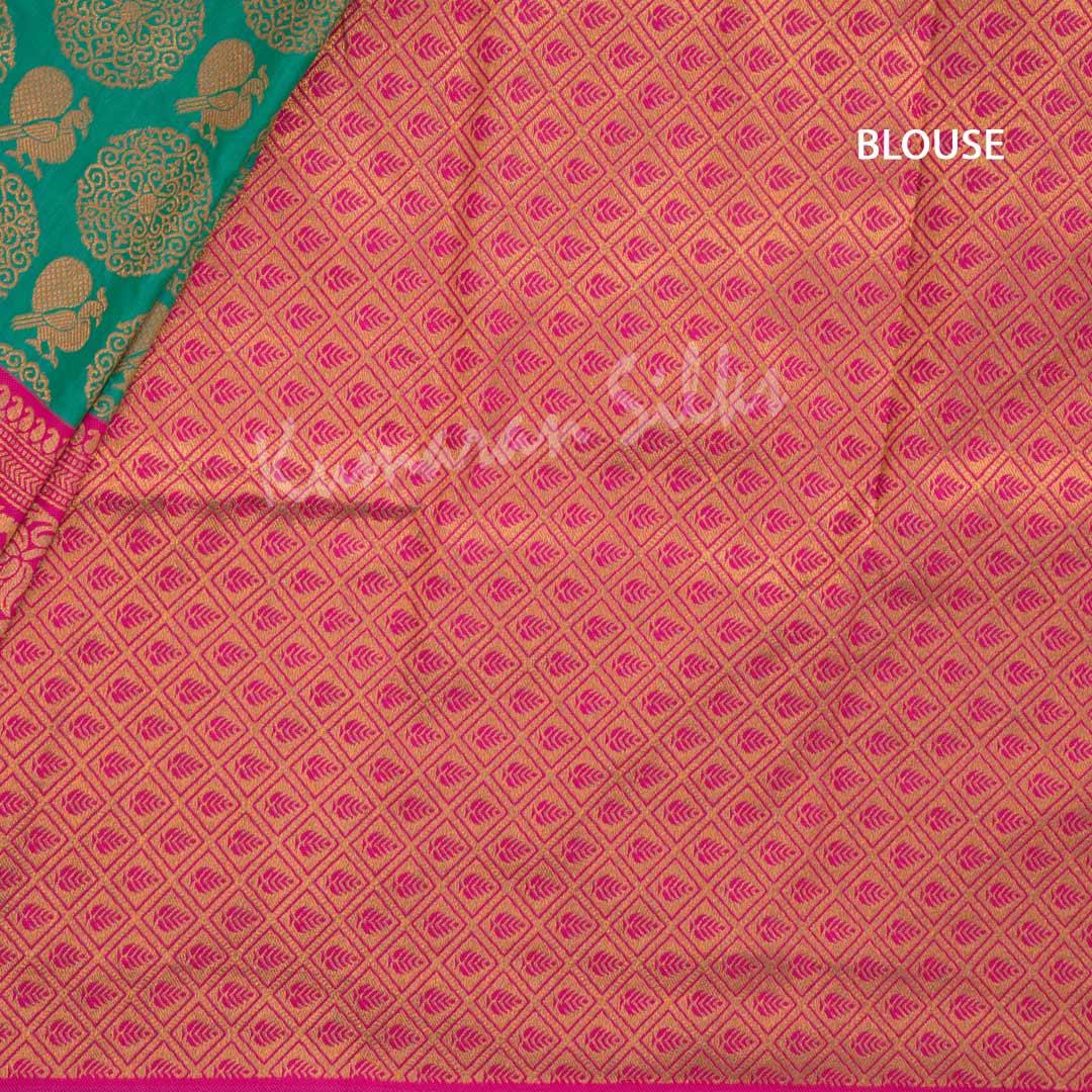 Semi Banaras Peacock Green Saree With Chakra And Peacock Buttas - Kumaran Silks