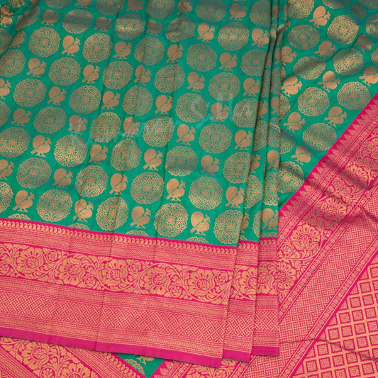 Semi Banaras Peacock Green Saree With Chakra And Peacock Buttas - Kumaran Silks