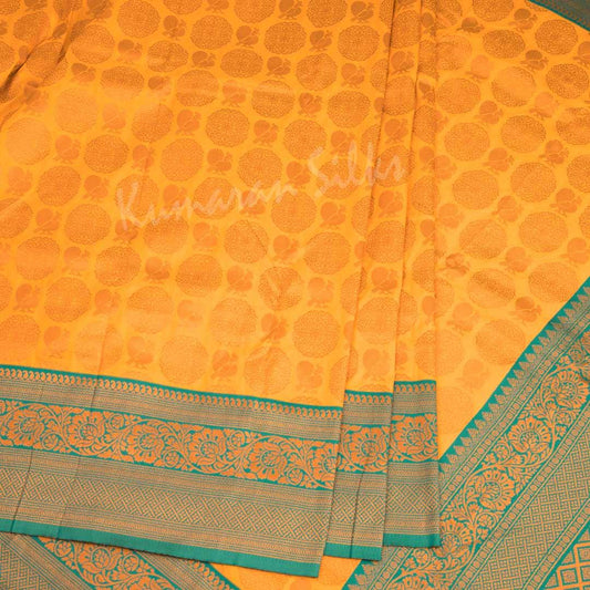 Semi Banaras Mango Yellow Saree With Chakra And Peacock Buttas - Kumaran Silks