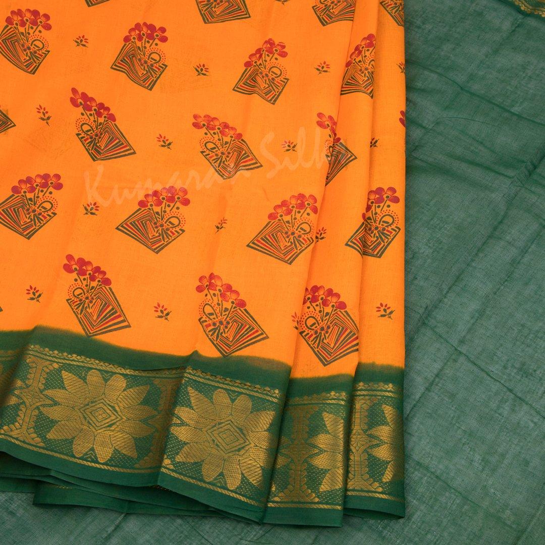 Sungudi Cotton Mango Yellow Printed Saree Without Blouse 07 - Kumaran Silks