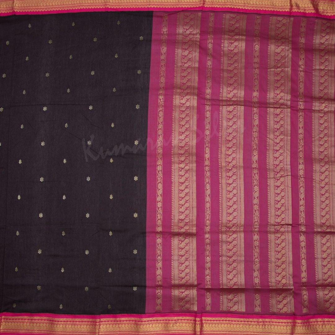 Kalyani Cotton Dark Brown Saree With Contrast Border - Kumaran Silks