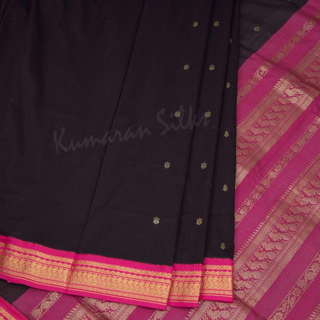 Kalyani Cotton Dark Brown Saree With Contrast Border - Kumaran Silks