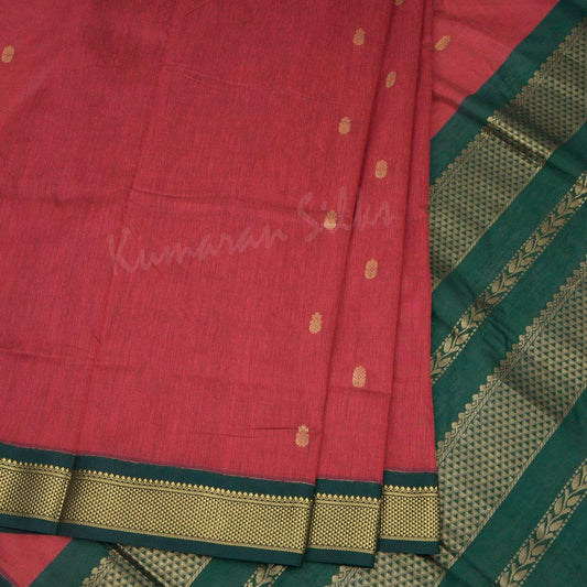 Kalyani Cotton Dark Peach Saree With Contrast Border - Kumaran Silks