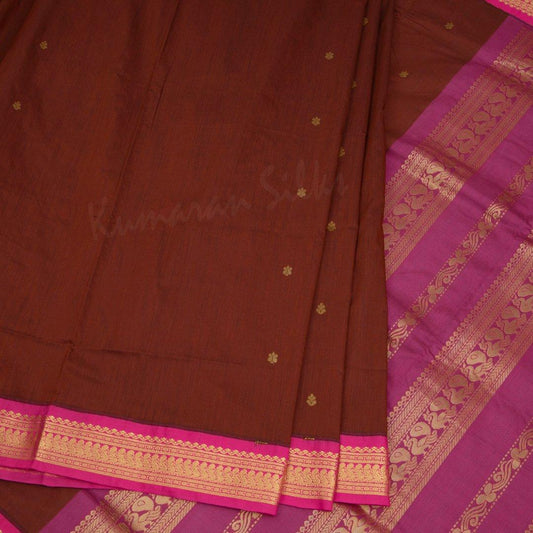 Kalyani Cotton Cinnamon Brown Saree With Contrast Border - Kumaran Silks