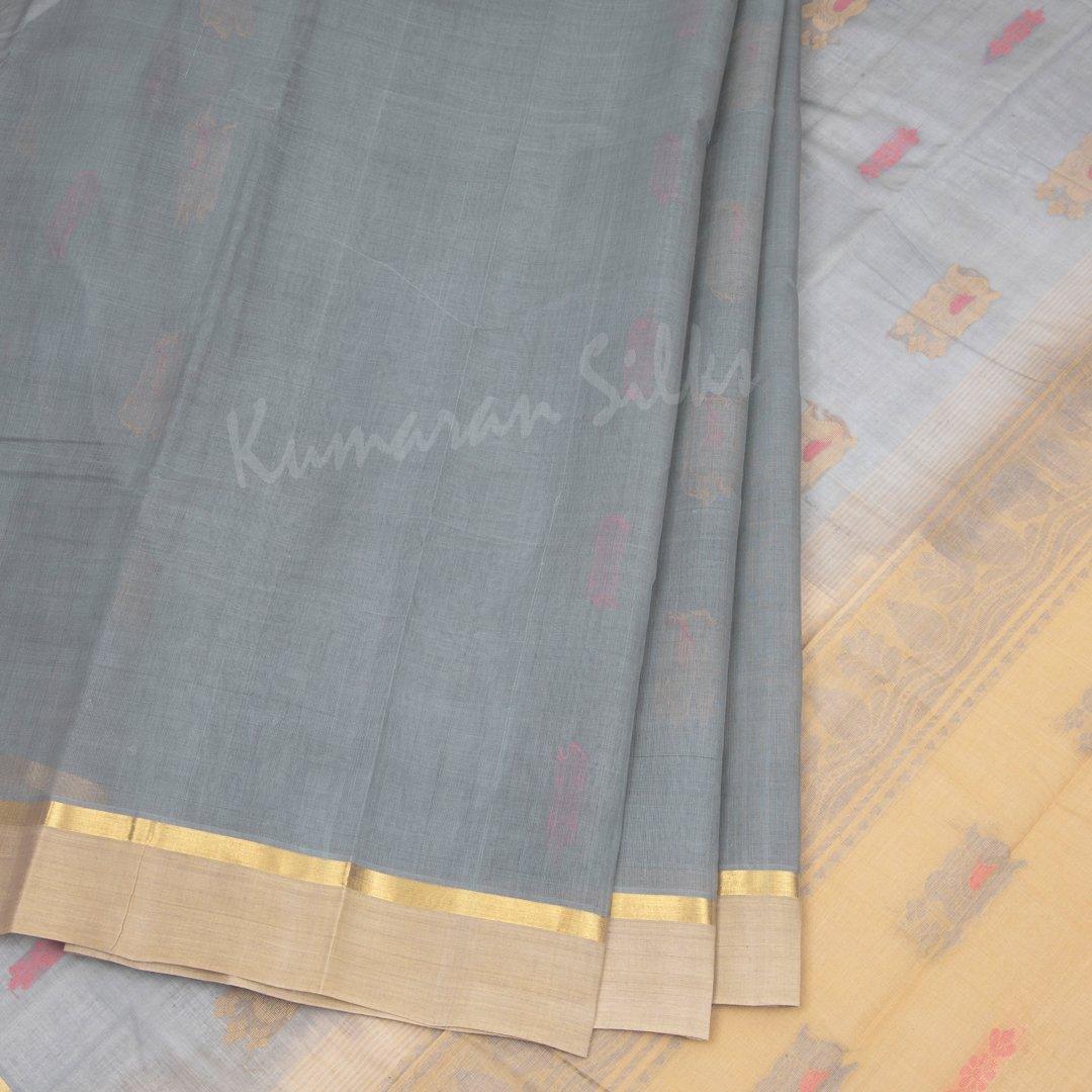 Kanchi Cotton Light Grey Saree With Simple Border - Kumaran Silks