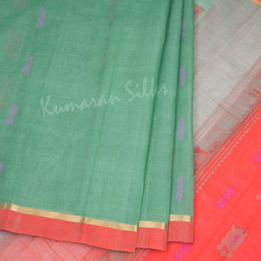 Kanchi Cotton Light Geen Saree With Simple Border - Kumaran Silks