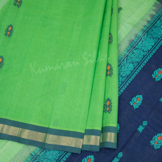 Kanchi Cotton Parrot Green Saree With Simple Border - Kumaran Silks