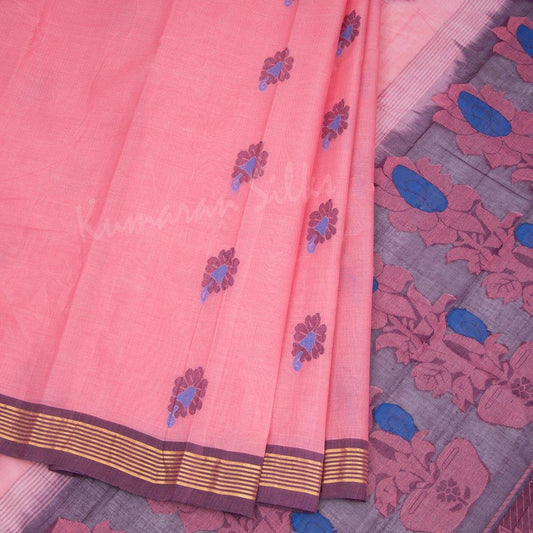 Kanchi Cotton Rose Pink Saree With Simple Border - Kumaran Silks