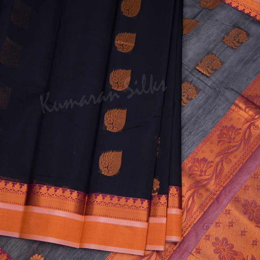 Silk Cotton Black Zari Worked Saree - Kumaran Silks