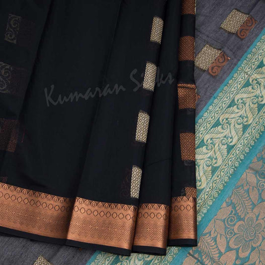 Silk Cotton Black Zari Worked Saree 02 - Kumaran Silks