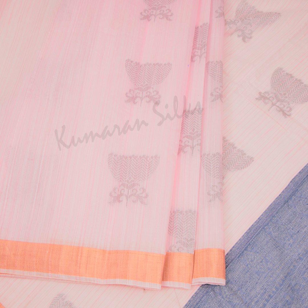 Silk Cotton Rose Pink Embossed Saree - Kumaran Silks