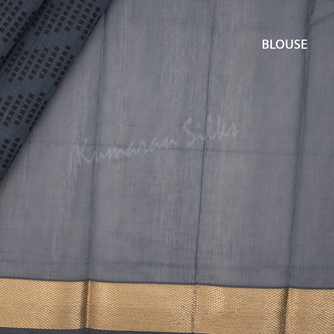 Silk Cotton Dark Grey Thread Embossed Saree - Kumaran Silks