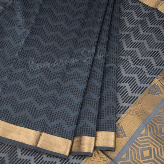 Silk Cotton Dark Grey Thread Embossed Saree - Kumaran Silks