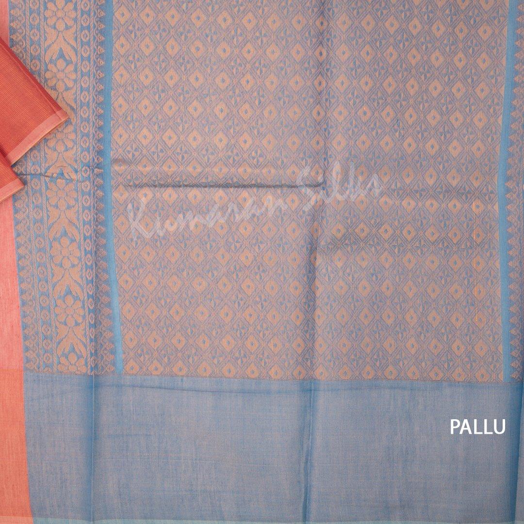 Silk Cotton Dark Peach Zari Worked Saree - Kumaran Silks