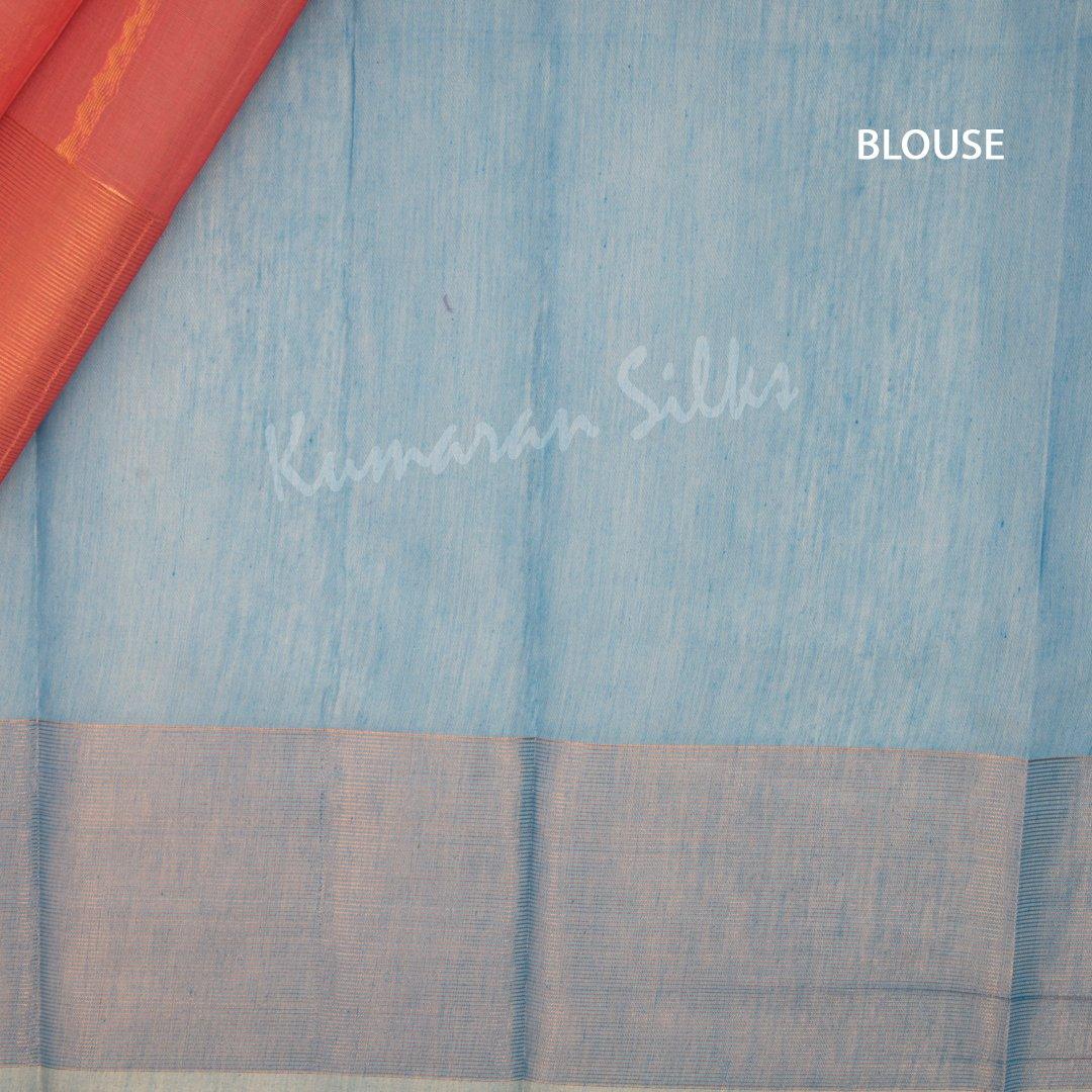 Silk Cotton Dark Peach Zari Worked Saree - Kumaran Silks