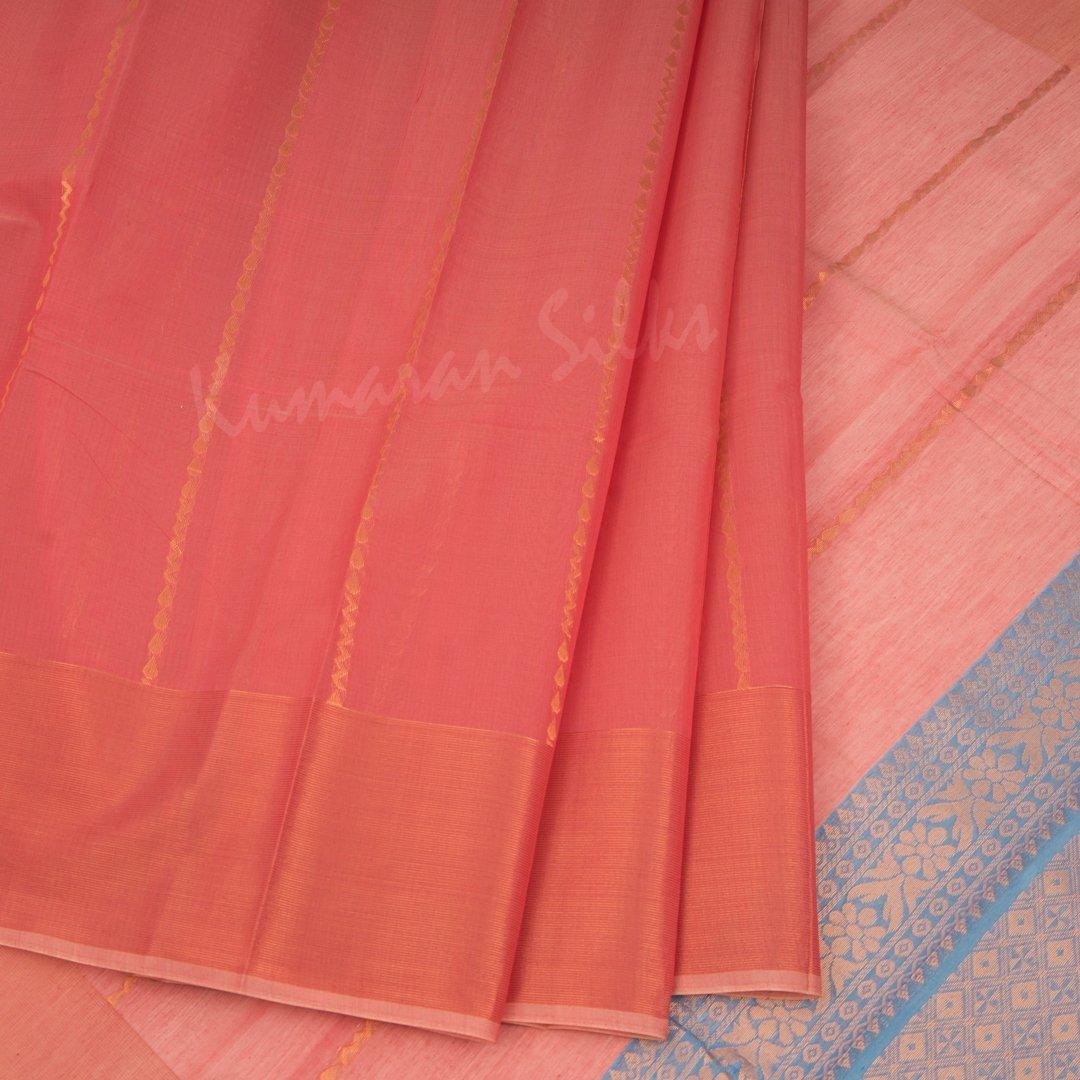 Silk Cotton Dark Peach Zari Worked Saree - Kumaran Silks