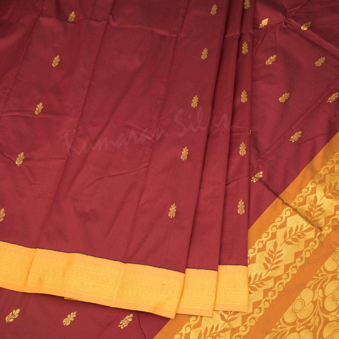 Art Silk Maroon Saree With Small Buttas And Contrast Border 03 - Kumaran Silks