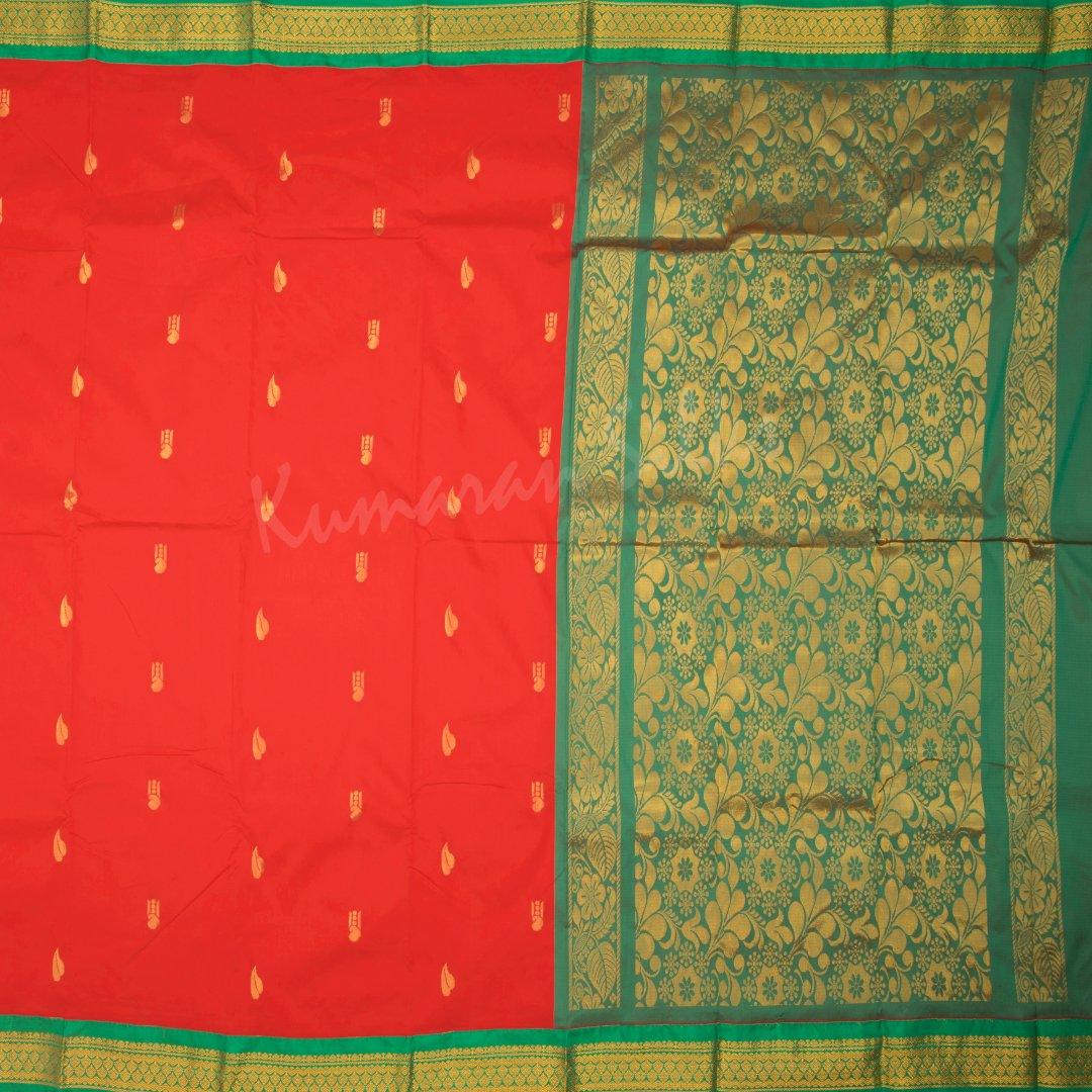 Art Silk Ferrari Red Saree With Small Buttas And Contrast Border - Kumaran Silks