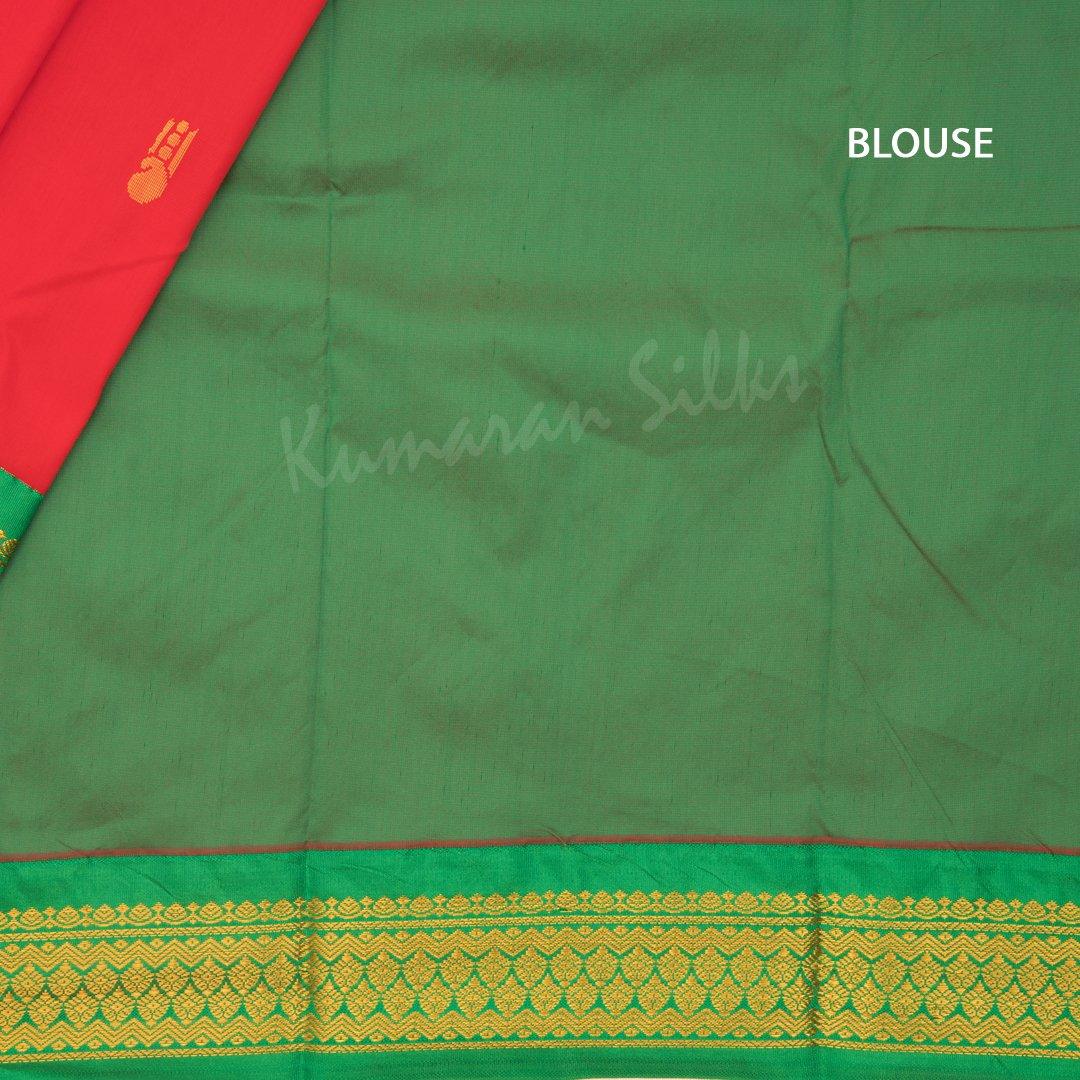 Art Silk Ferrari Red Saree With Small Buttas And Contrast Border - Kumaran Silks